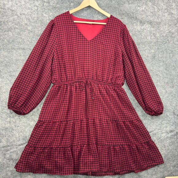 Maurices Dresses & Skirts - Maurices Dress Womens 1X Red Black Buffalo Plaid Tiered Cottage Prairie Sheer